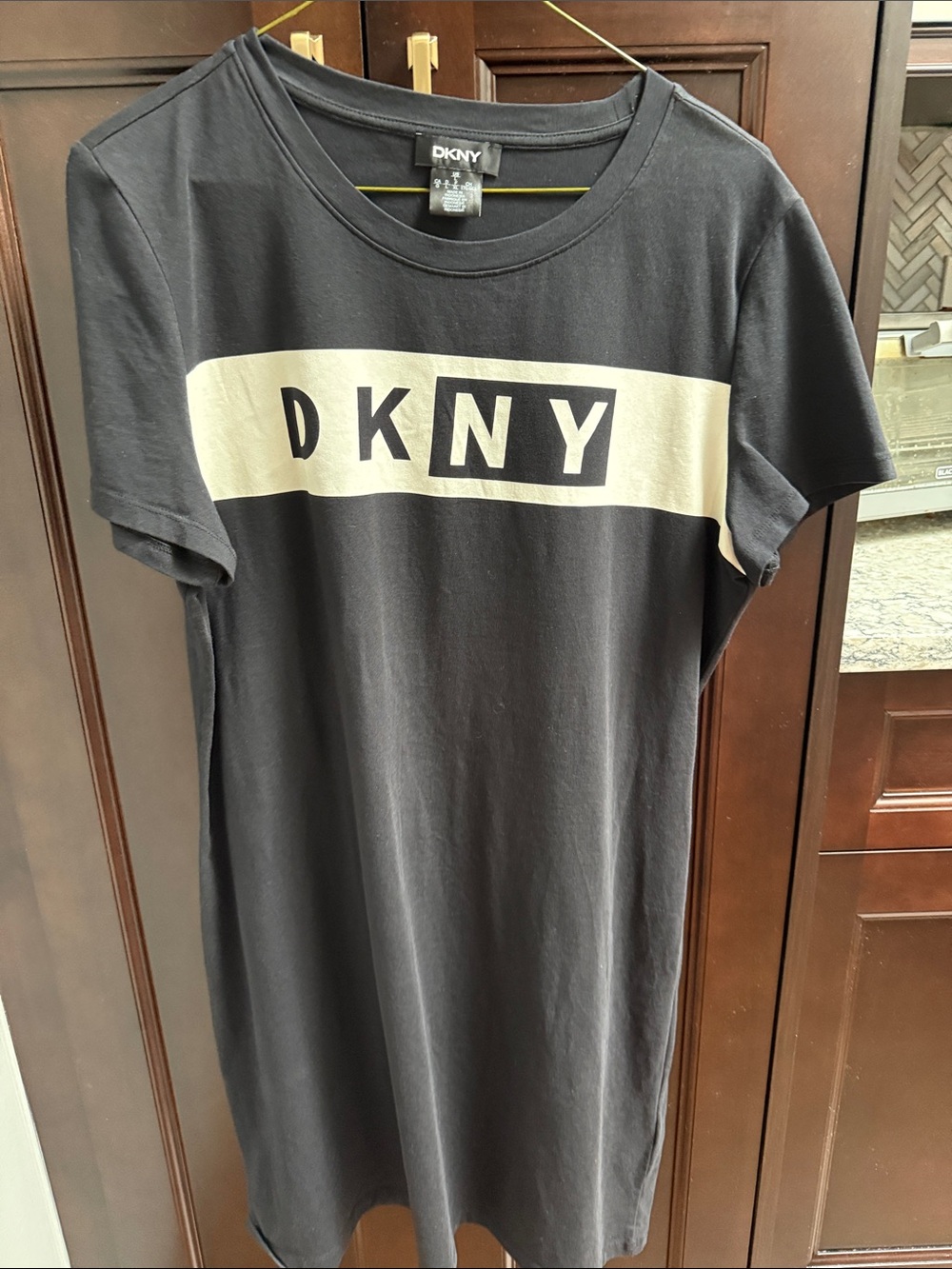DKNY Black Mini Dress with Cream Logo Panel
